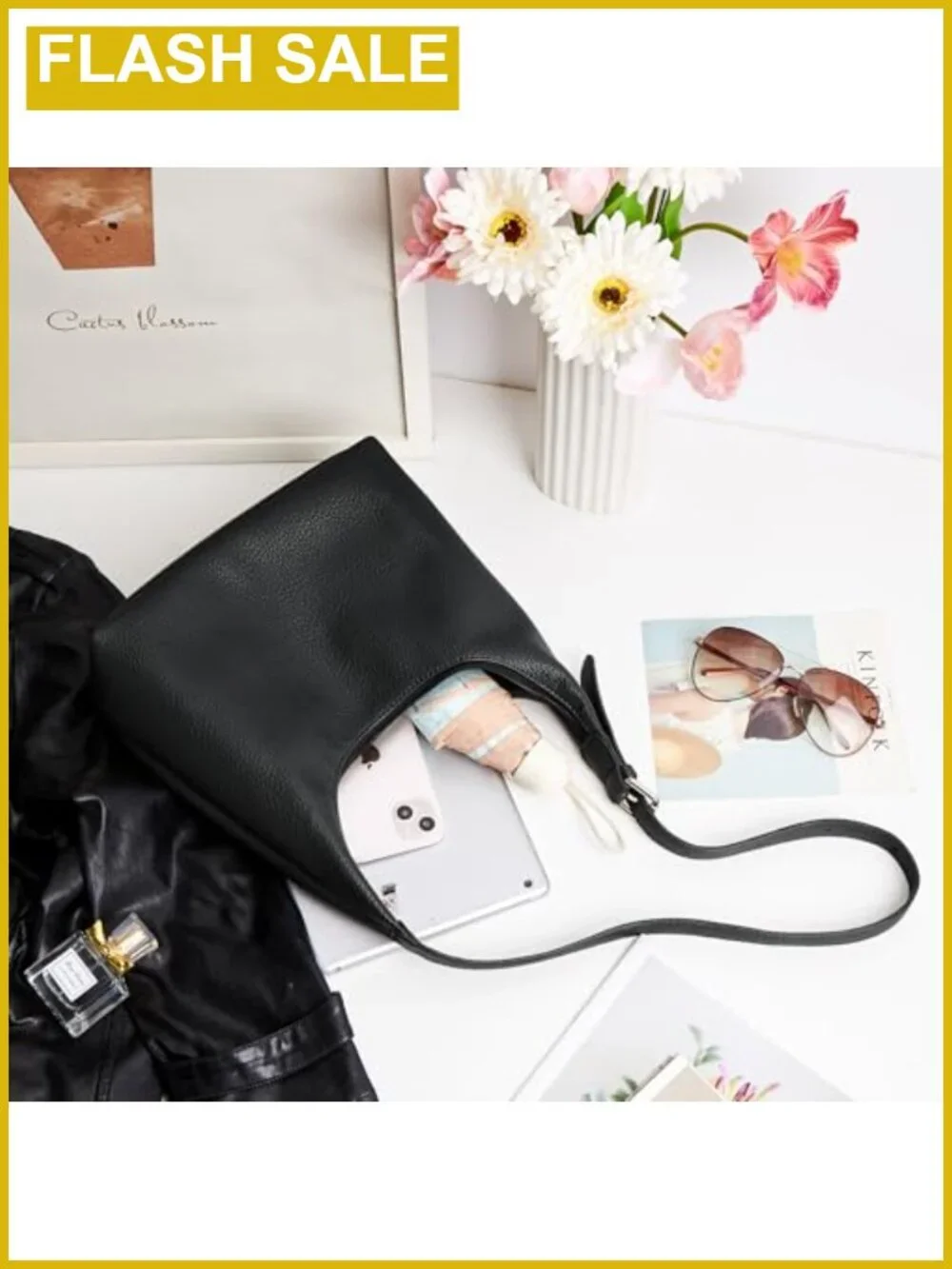 Vegan Leather Crescent Hobo Bag with Adjustable Crossbody Strap